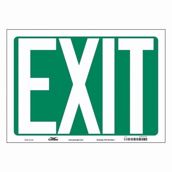 Condor Exit Sign, Vinyl, 14" W, 10" H, EXIT, Green, White 480L56
