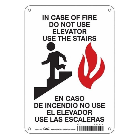 Condor Safety Sign Emergency Exit, Polyethylene, 7 in W, 10 in H, White 467U40