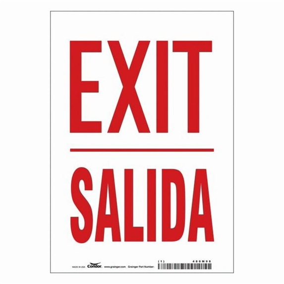 Condor Exit Sign, Vinyl, 7" W, 10" H, Exit/Salida, White 480M98