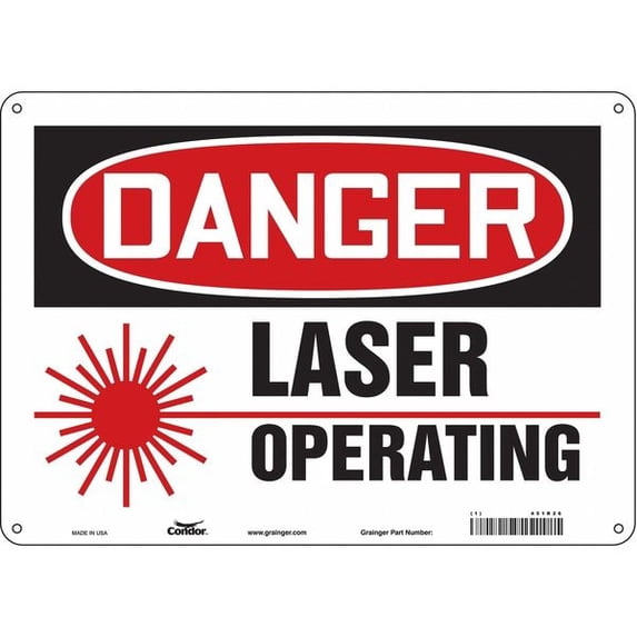 Laser Warning Sign, 10 in H, 14 in W, Polyethylene, Horizontal Rectangle,451R26