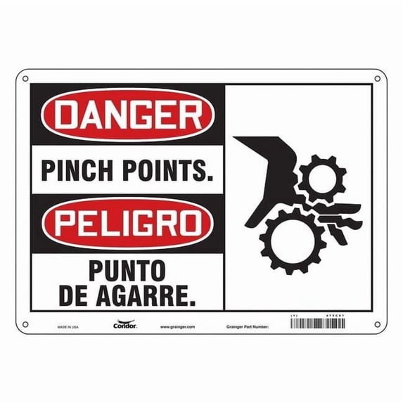 Safety Sign, 10 in Height, 14 in Width, Polyethylene, Horizontal Rectangle, English, Spanish, 475C97