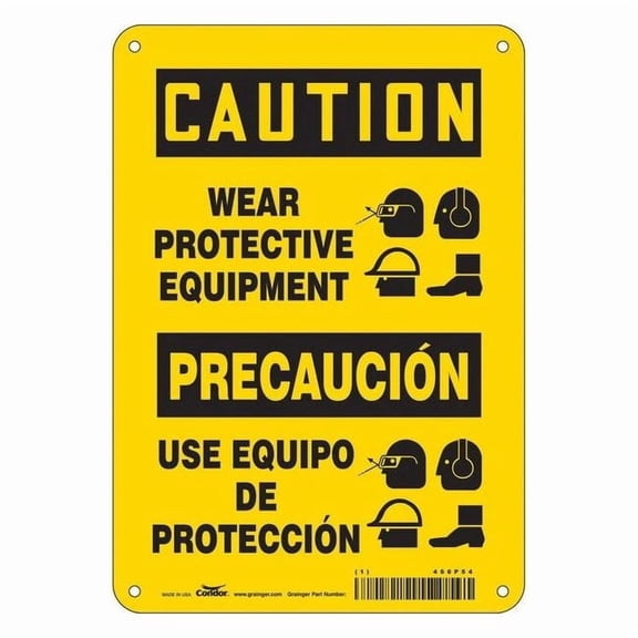 Safety Sign, 10 in Height, 7 in Width, Aluminum, Horizontal Rectangle, English, Spanish, 466P54
