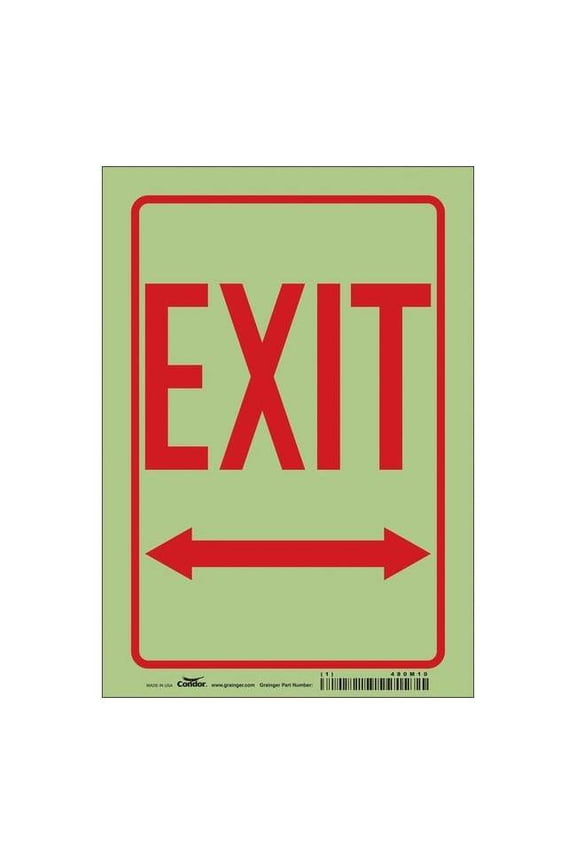 Exit Sign, Vinyl, 7" W, 10" H, Exit, White 480M10