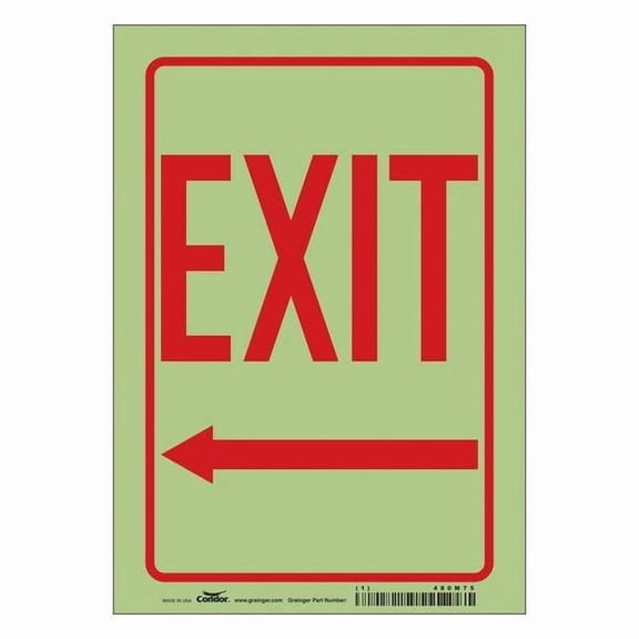 Condor Exit Sign, Vinyl, 7" W, 10" H, Exit, Red, White 480M75