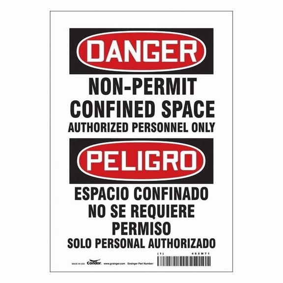 Safety Sign, 10 in Height, 7 in Width, Vinyl, Horizontal Rectangle, English, Spanish, 465M71