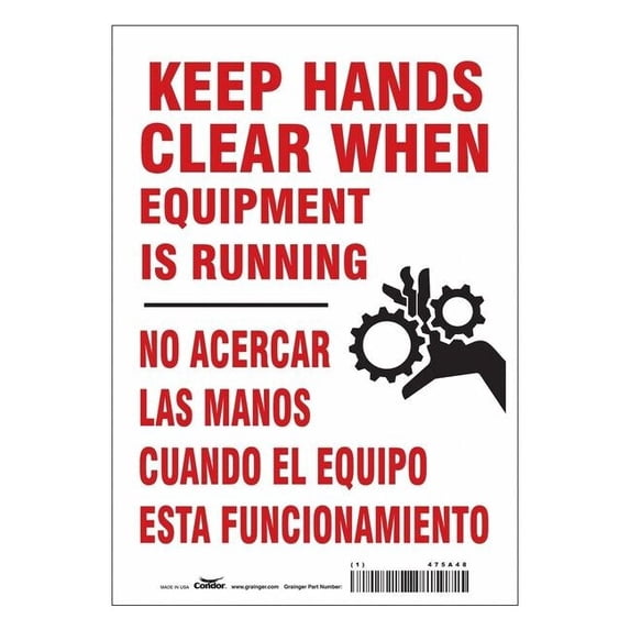 Safety Sign, 10 in Height, 7 in Width, Vinyl, Horizontal Rectangle, English, Spanish, 475A48