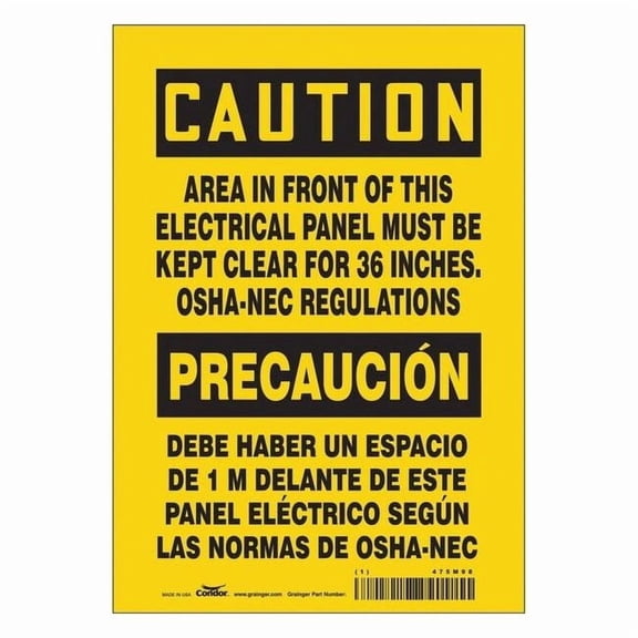 Safety Sign, 10 in Height, 7 in Width, Vinyl, Horizontal Rectangle, English, Spanish, 475M98