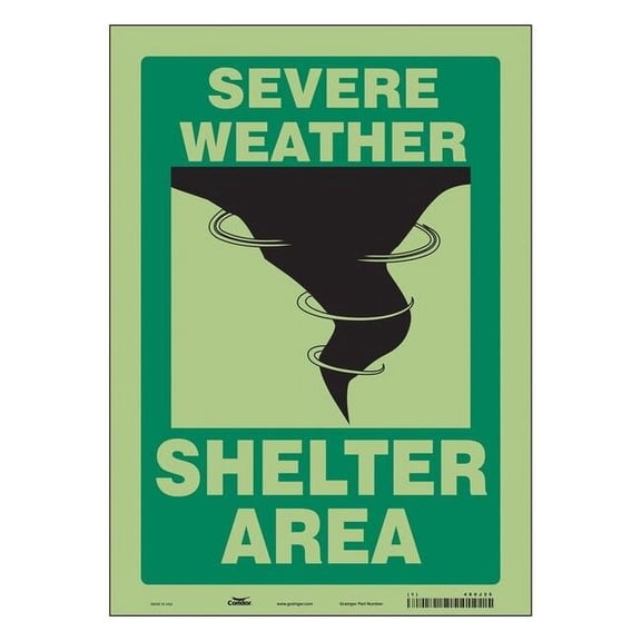 Safety Sign, 14 in Height, 10 in Width, Glow Vinyl, Vertical Rectangle, English