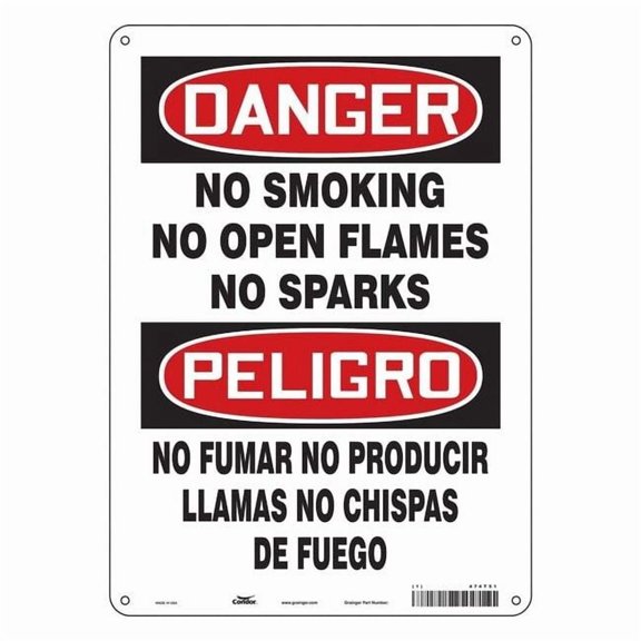 Safety Sign, 14 in H, 10" W, Polyethylene, Vertical Rectangle, English, Spanish, 474T51