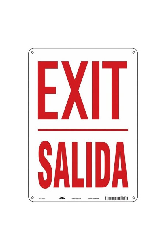 Exit Sign, Plastic, 10" W, 14" H, Exit/Salida, White 480M96