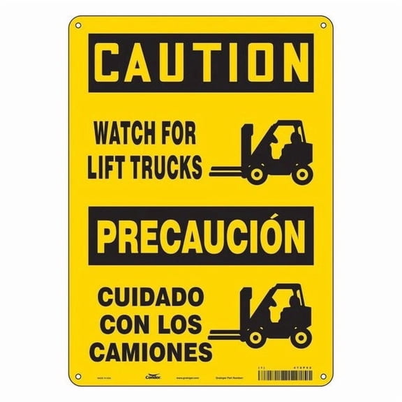 Safety Sign, 14 in Height, 10 in Width, Polyethylene, Vertical Rectangle, English, Spanish, 476P52