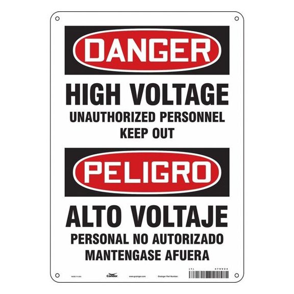 Safety Sign, 14 in Height, 10 in Width, Polyethylene, Vertical Rectangle, English, Spanish, 479V24