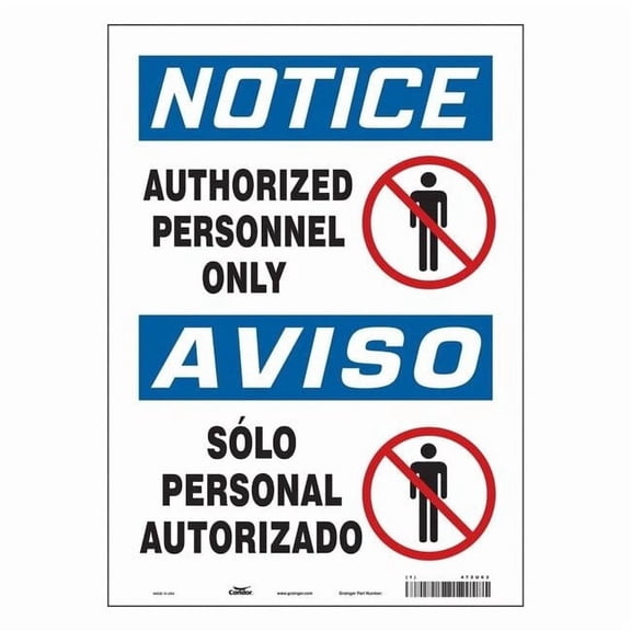 Safety Sign, 14 in Height, 10 in Width, Vinyl, Vertical Rectangle, English, Spanish, 472U63