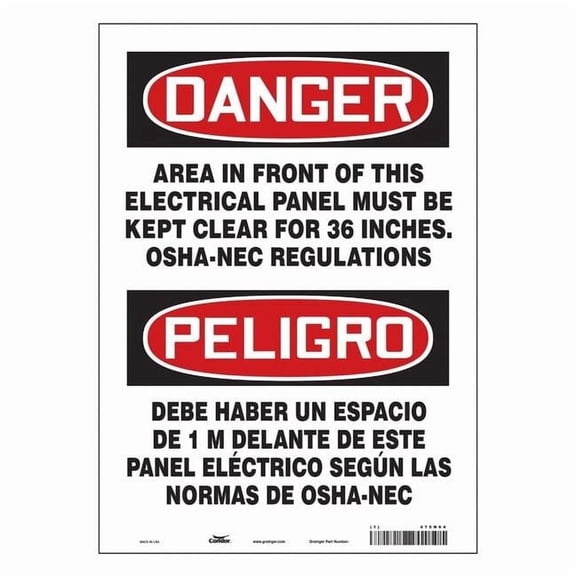 Safety Sign, 14 in Height, 10 in Width, Vinyl, Vertical Rectangle, English, Spanish, 475N64