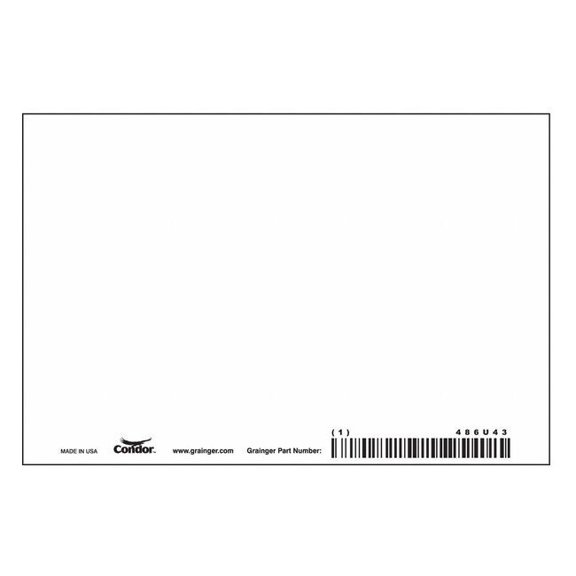 Condor Blank Sign, 6" W, 4" H, No Text, Plastic, White 486U43