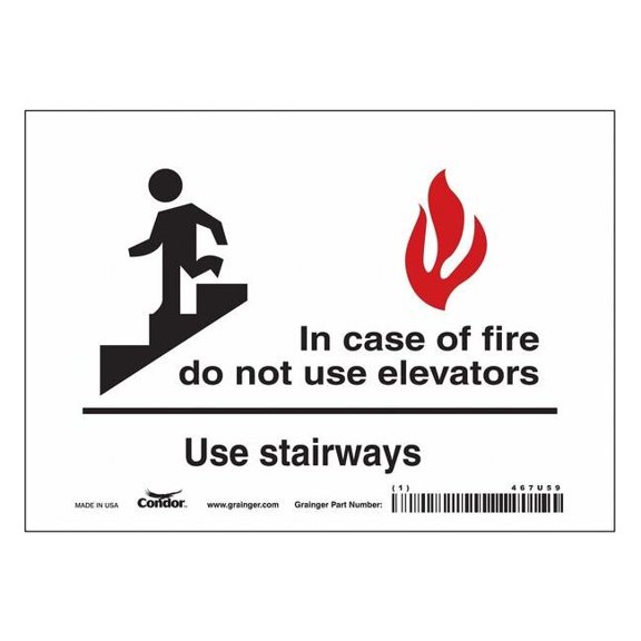 Condor Safety Sign Emergency Exit, Vinyl, 7 in W, 5 in H, White 467U59