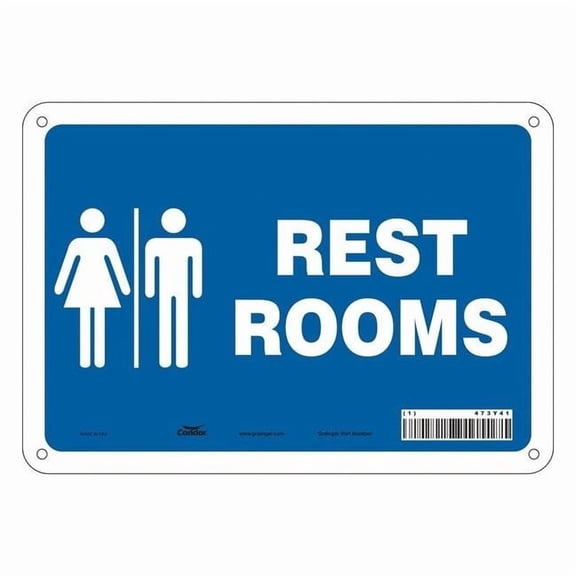 RESTROOMS, 10 in W x 7 in H, Vertical Rectangle, Aluminum, 473Y41 473Y41
