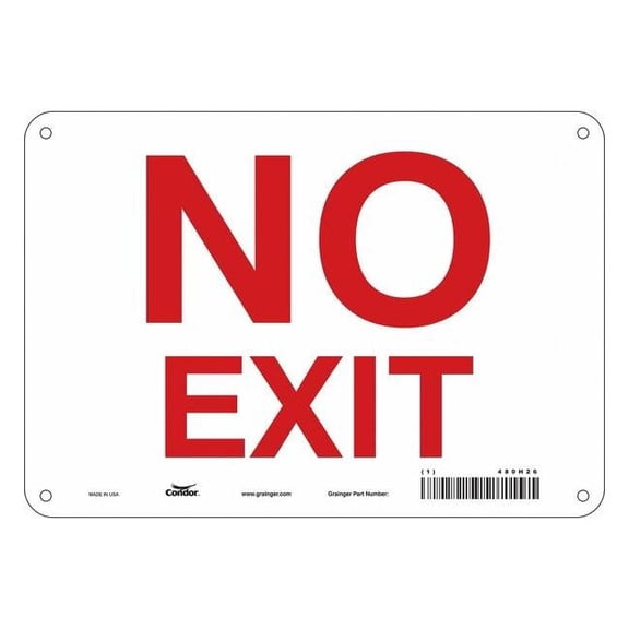Condor Exit Sign, Aluminum, 10" W, 7" H, No Exit, White 480H26