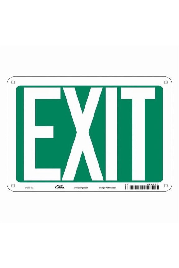 Exit Sign, Plastic, 10" W, 7" H, EXIT, Green, White 480L53
