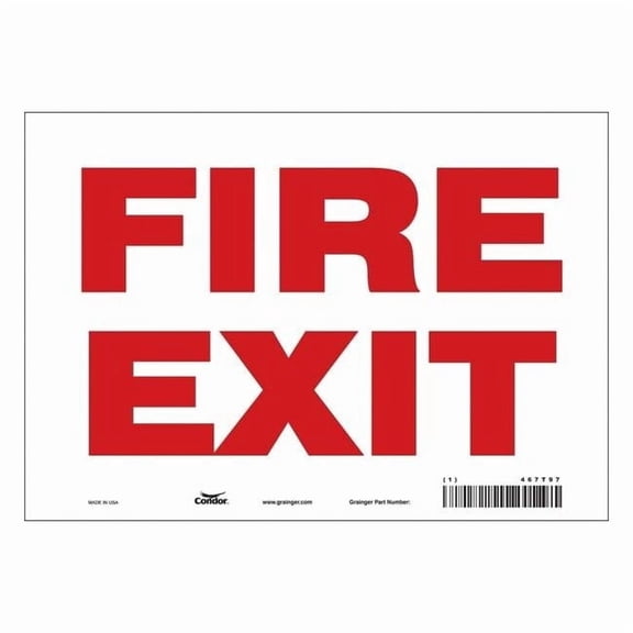 Safety Sign Emergency Exit, Vinyl, 10 in W, 7 in H, FIRE EXIT, White 467T97