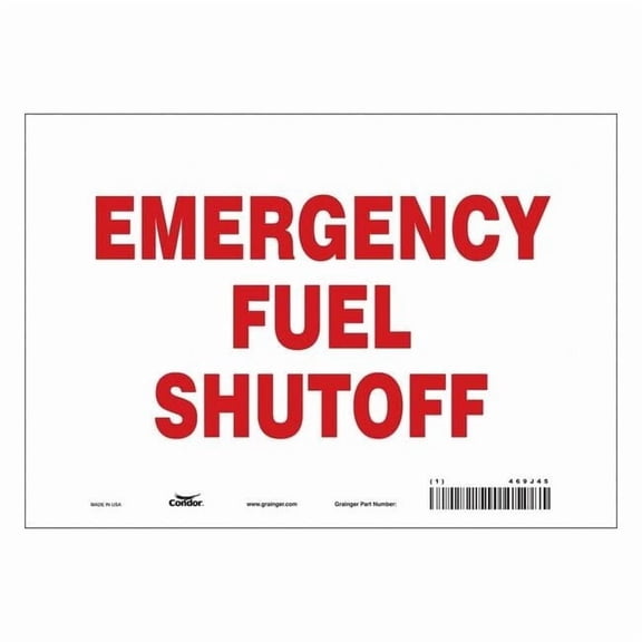 No Header, EMERGENCY FUEL SHUTOFF, 10 in W x 7 in H, Vertical Rectangle, Vinyl 469J45