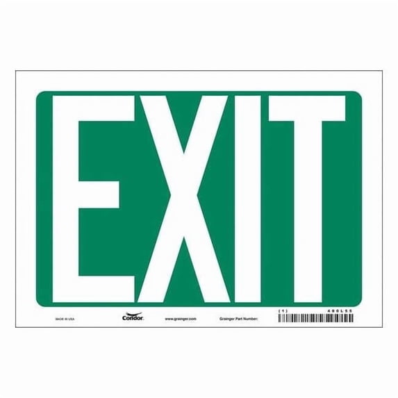 Condor Exit Sign, Vinyl, 10" W, 7" H, EXIT, Green, White 480L55