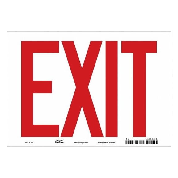 Condor Exit Sign, Vinyl, 10" W, 7" H, Exit, White 480L88