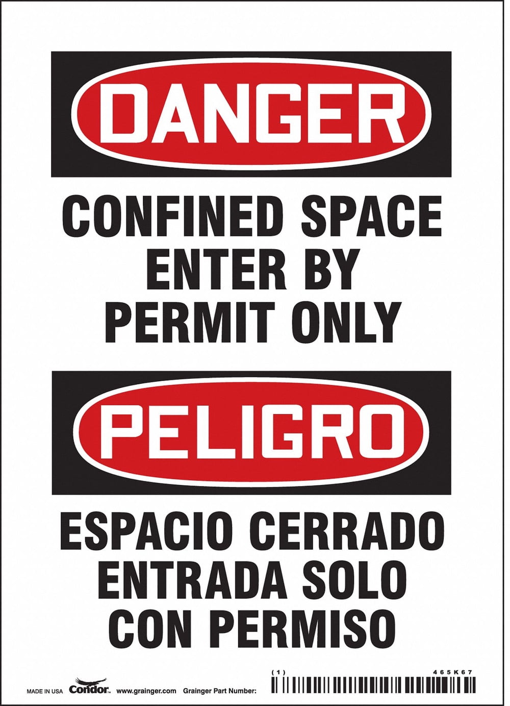 Condor Safety Sign,7 in x 5 in,Vinyl 465K67 465K67 ZO