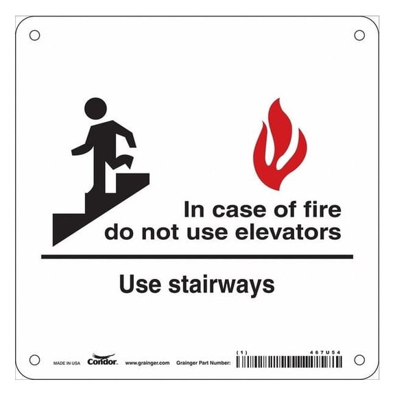Condor Safety Sign Emergency Exit, Polyethylene, 7 in W, 7 in H, White 467U54