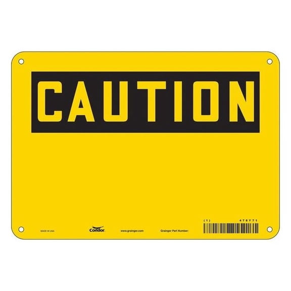 Condor Caution Sign, 10" W, 7" H, English, Plastic, Yellow 478Y71