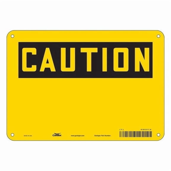 Condor Caution Sign, 10" W, 7" H, English, Plastic, Yellow 486V14