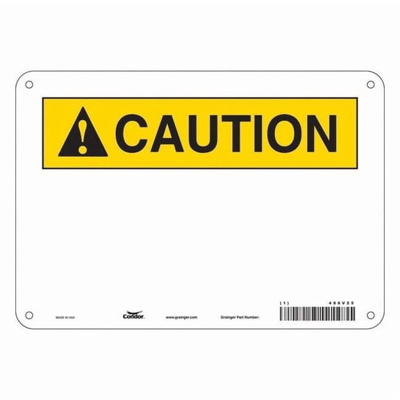 Condor Caution Sign, 10" W, 7" H, English, Plastic, White 486V25