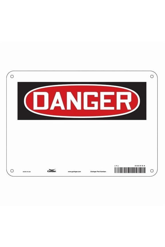 Danger Sign, 10" W, 7" H, English, Plastic, White 486V54