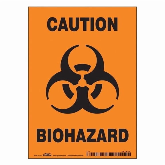 Biohazard Sign, 7 in H, 5 in W, Vinyl, Vertical Rectangle, English, 447X03 447X03