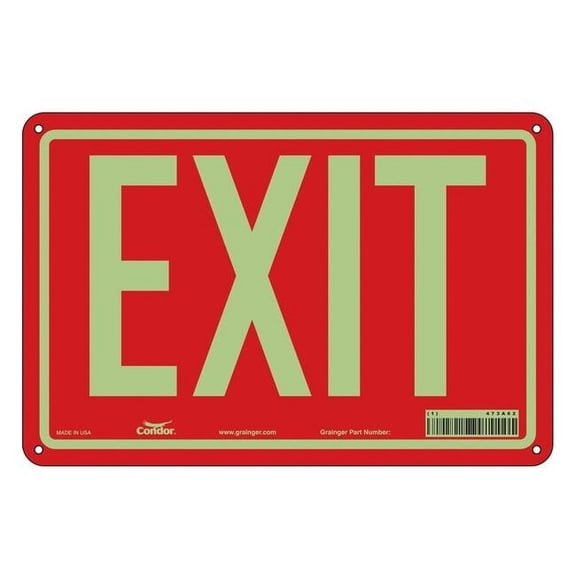 Condor Exit Sign, Plastic, 12" W, 8" H, Exit, Red 473A62