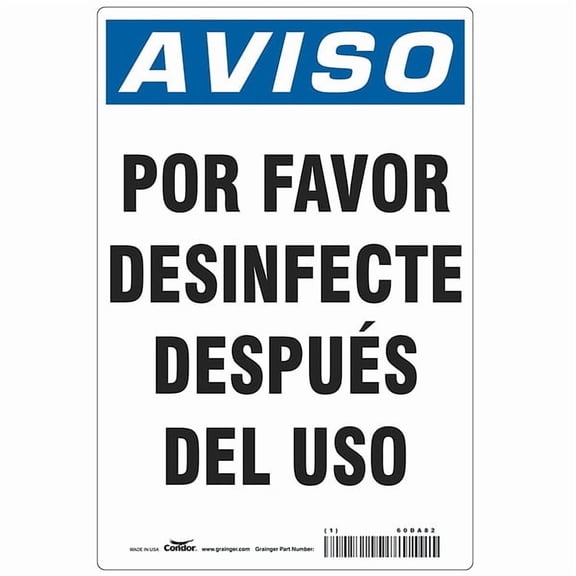 Condor Spanish Por Favor Desinfecte Sign,14" H HWN838T1410
