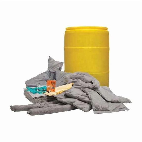 Spill Kit, 32 gal Volume Absorbed per Kit, 55 gal Capacity, Drum, Yellow 35ZR74