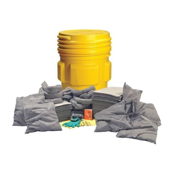 Spill Kit, 55 gal Volume Absorbed per Kit, 65 gal Capacity, Drum, Yellow