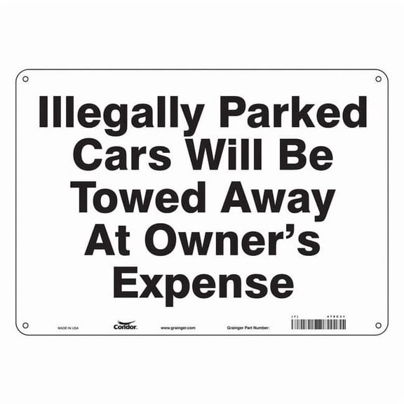 Condor Vehicles Will Be Towed Sign,10" x 14, 478C31 478C31
