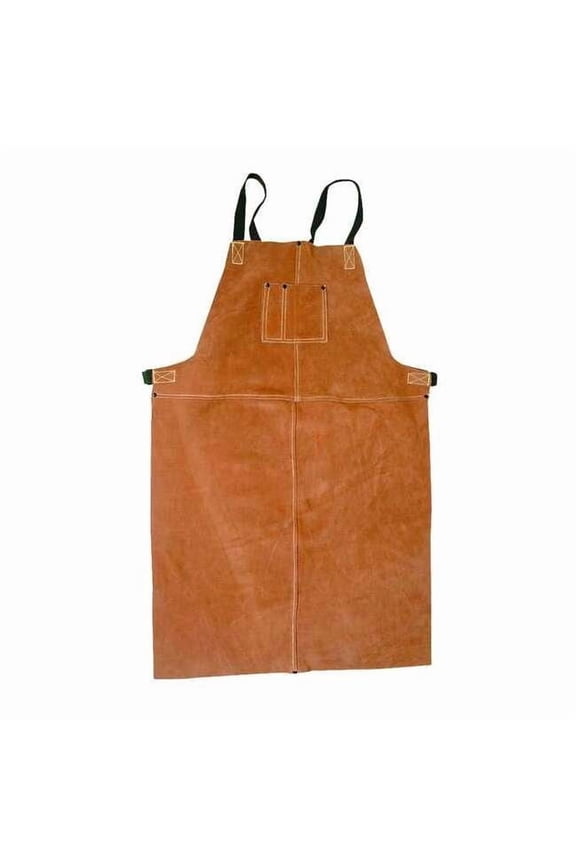 Welding Bib Apron, Cowhide Leather, 36 in L, 24 in W, Fixed Buckle, Brown, Universal Size