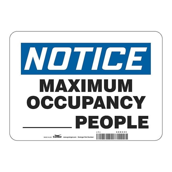 Condor Write-On Maximum Occupancy Sign,10" H ADN837A1014