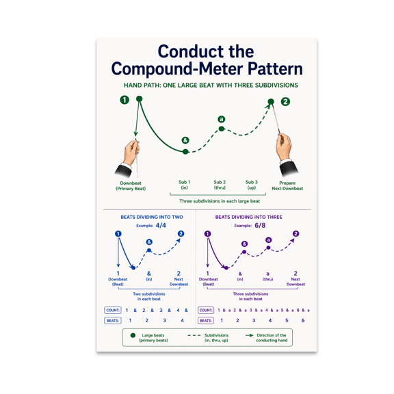Conduct the Compound-Meter Pattern Educational Reference - Music Student - 13x19 Poster Print