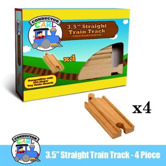 Conductor Carl Wood Train Track Expansion Packs| Compatible with Most Train Tracks| 3.5" Straight Tracks -1 Count (Pack of 4)