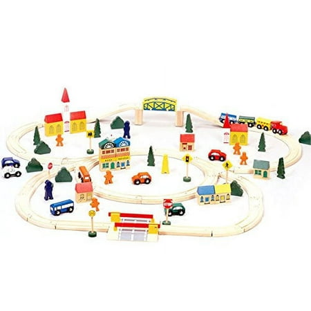 Conductor Carl Wooden Toy Train Track Set with City Figures (100 pieces)