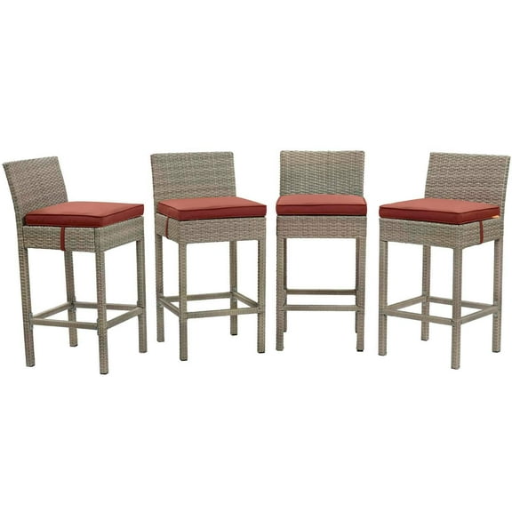 Modway Conduit Outdoor Patio Wicker Rattan Bar Stool Set of 4 in Light Gray Currant by Modway