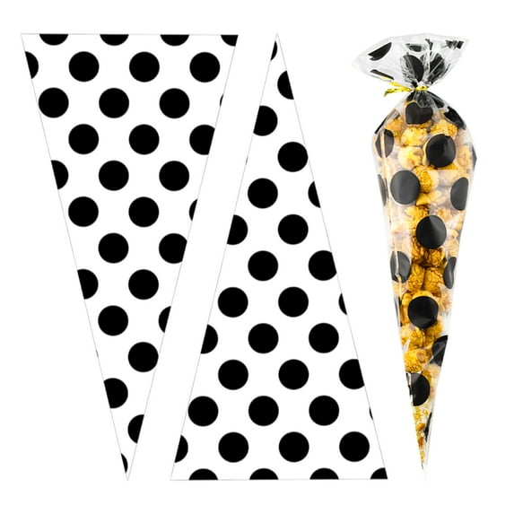 Cone Bag 100 PCS Cellophane Popcorn Bags 7 x 15 Inch Triangular Goody Bag Cello Party Favor Treat Bags with Twist Ties for Chocolate Candies Jelly Beans Handmade Snacks