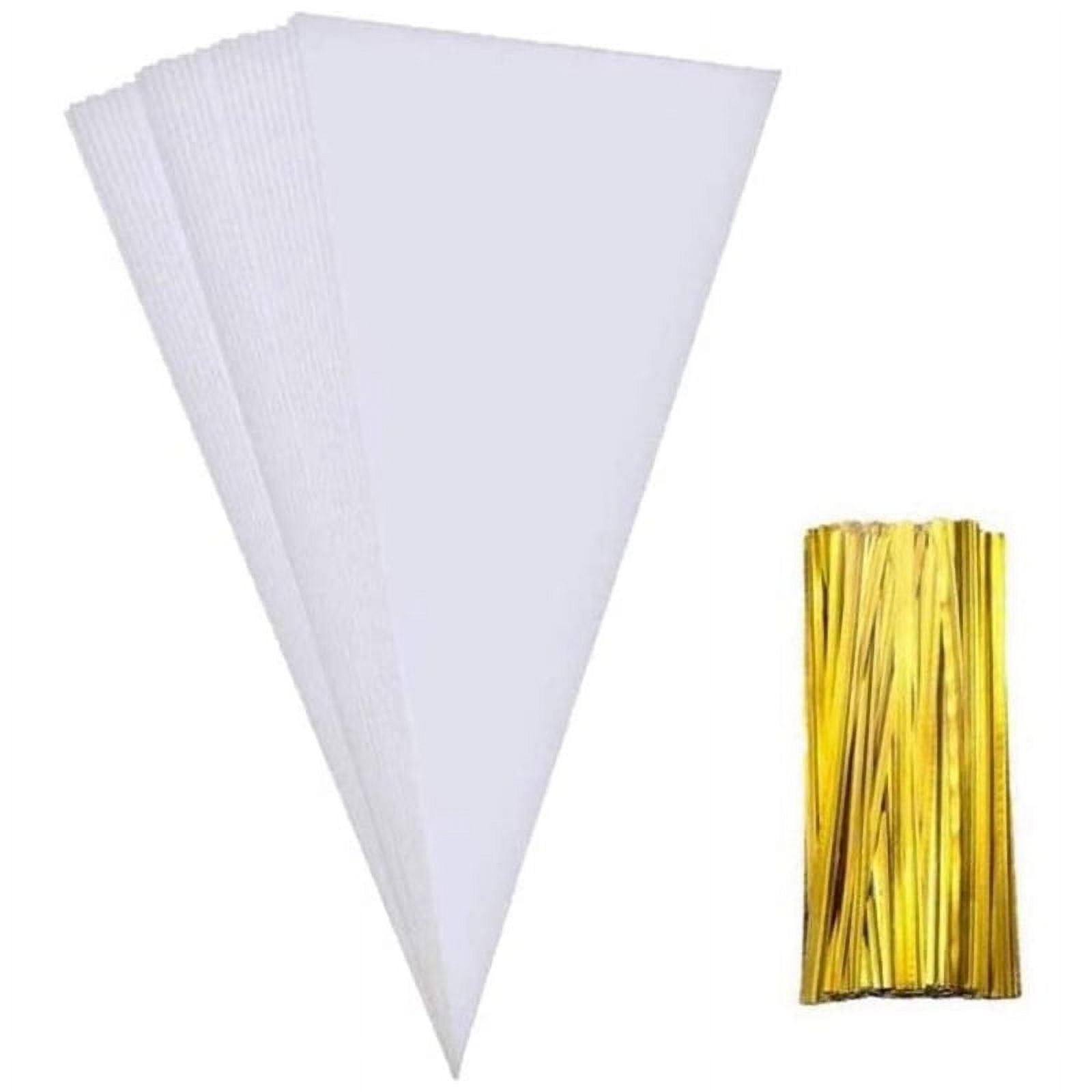 Cone Bag 100 PCS Clear Cello Treat Bags Popcorn Bags Triangle Goody Bags with Twist Ties for Candies Handmade Cookies (5.1" X 9.8")