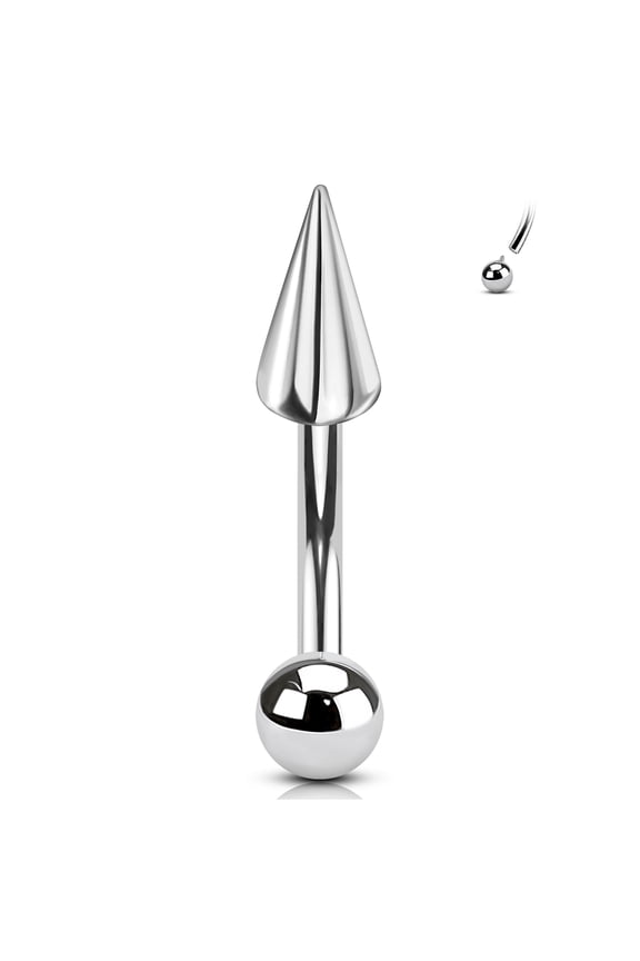 Cone Ball Eyebrow Snug Stud G23 Titanium 16G Internal Threaded Curved Barbell Piercing