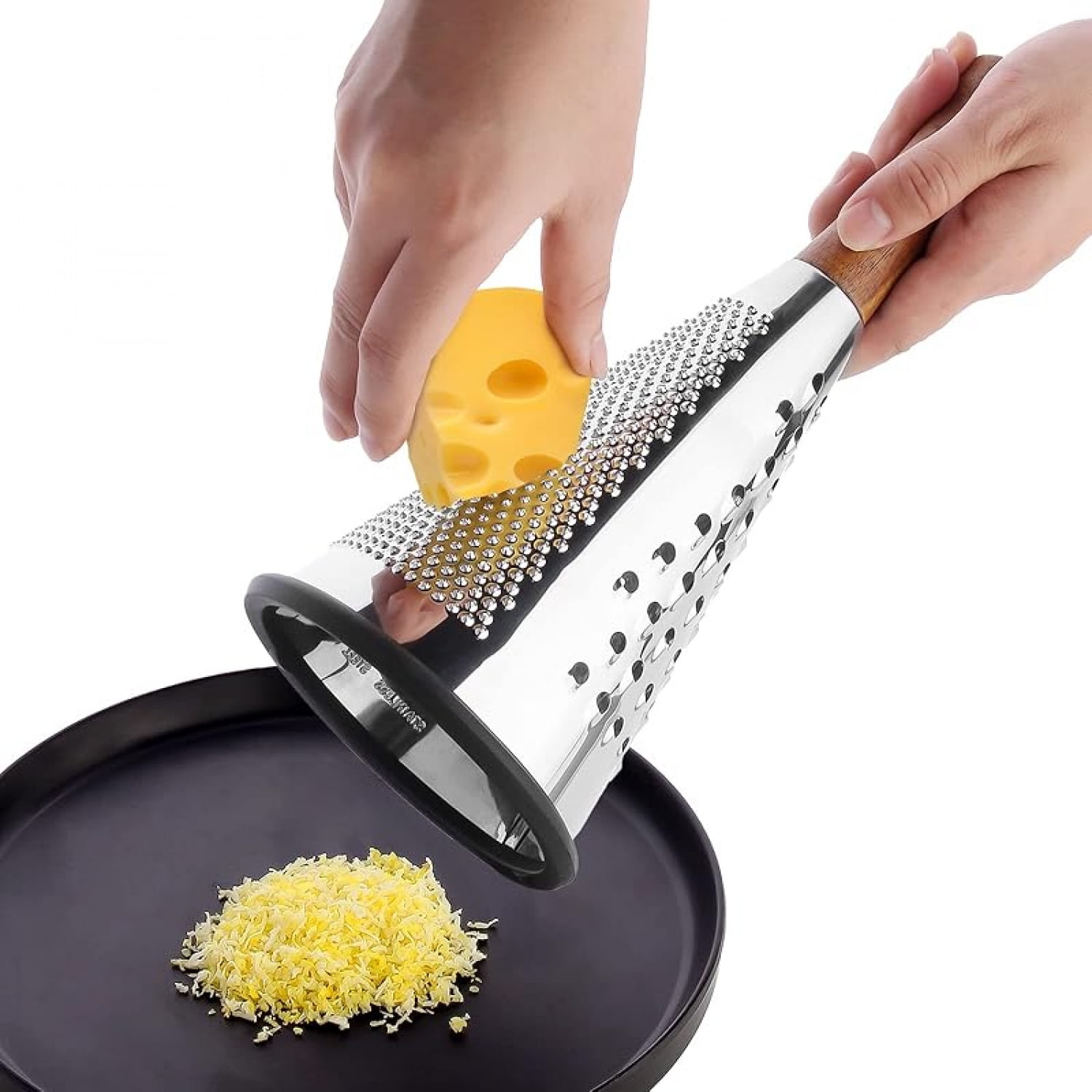 Cone Cheese Grater with Handle - Stainless Steel Triple Function Wood Handle Parmesan Shaver Non-Slip Rubber Bottom Hand Held Multifunction Vegetables Cheese Grater . - Walmart.com