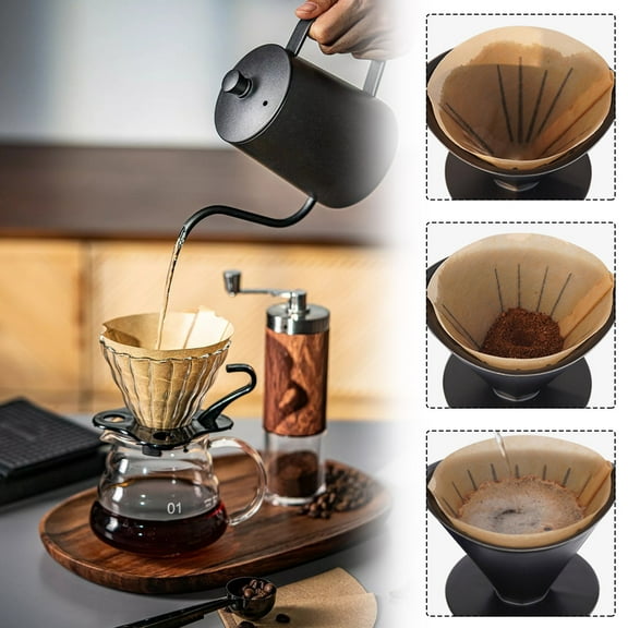 Cone Coffee Filters #4 Size Unbleached Coffee Filters 40 Count Natural Brown Paper, Thickened Pour Over Coffee Filters for Drip Coffee Makers and Hand Brewing Cone